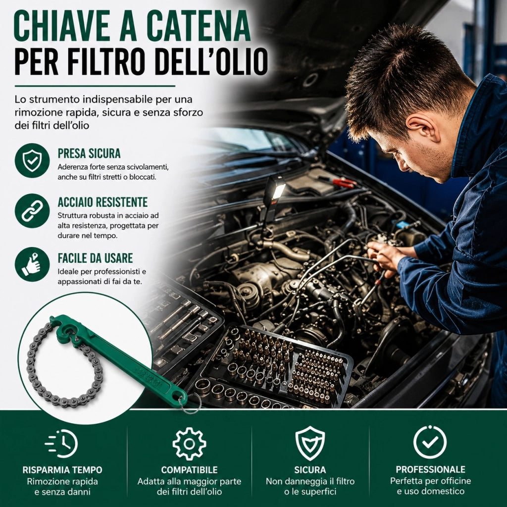 Chiave a Catena 9 Pollici per Filtro Olio Gasolio Auto e Moto Smontaggio 05041