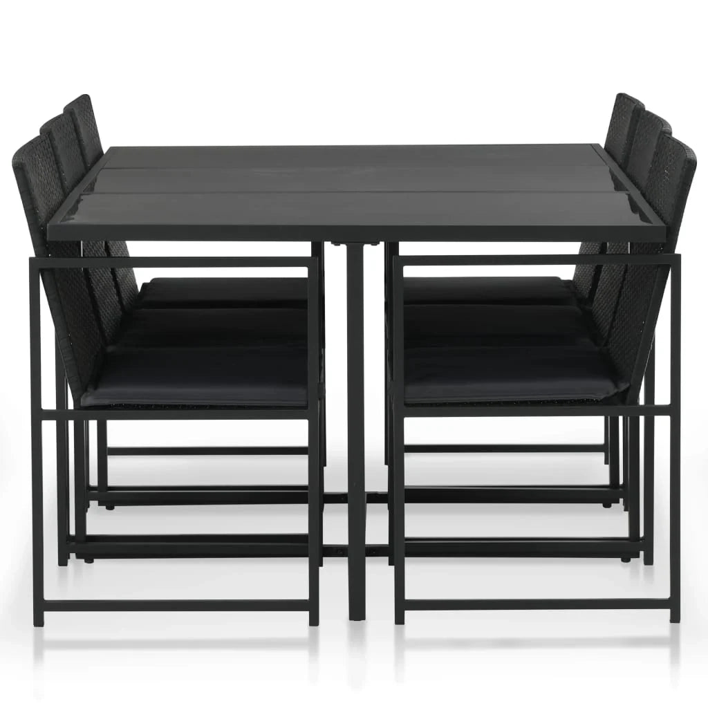 Set da pranzo da giardino 7 pezzi e cuscini in resina intrecciata nera 02_0014820
