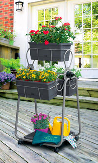 Carrello Portavasi 3 Cestini in Acciaio con Ruote Agrati Flortì Grigio