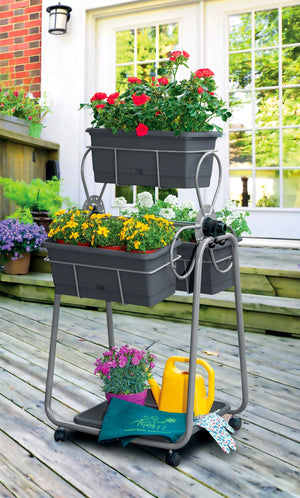 Carrello Portavasi 3 Cestini in Acciaio con Ruote Agrati Flortì Grigio