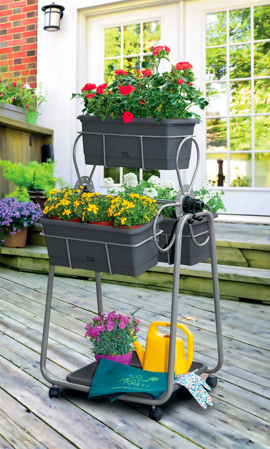 Carrello Portavasi 3 Cestini in Acciaio con Ruote Agrati Flortì Grigio