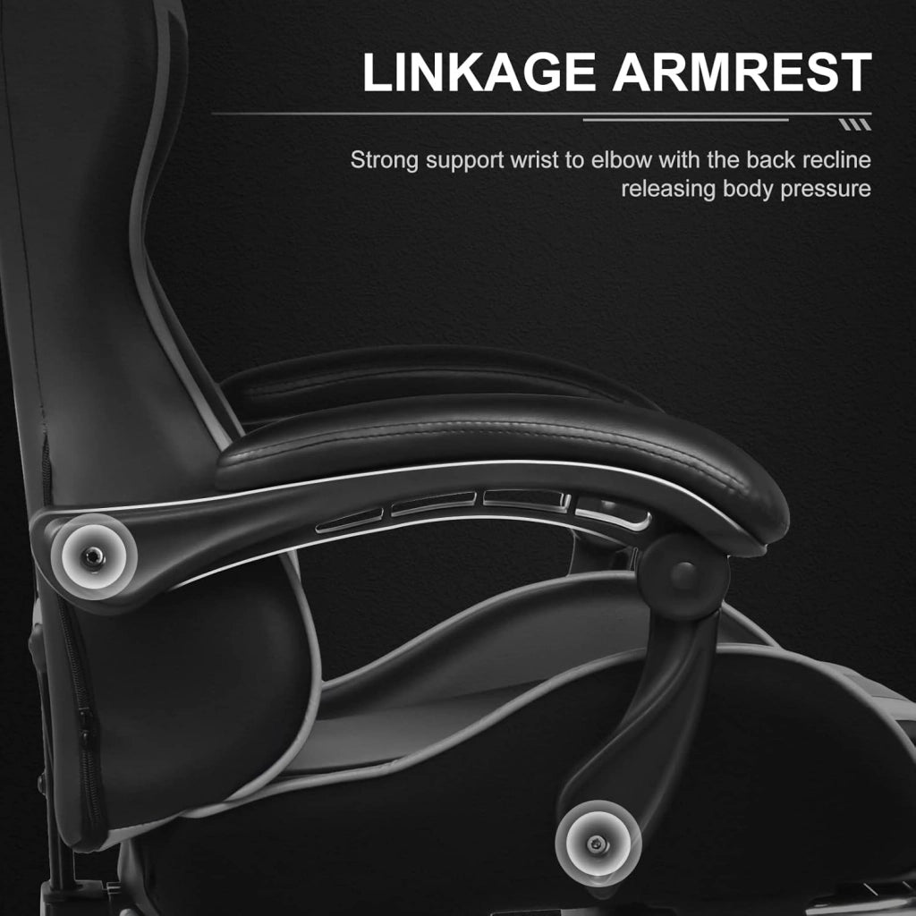 Sedia da gaming massaggiante ergonomica per computer, con poggiapiedi e supporto lombare, regolabile in altezza, sedile girevole a 360° e poggiatesta, per ufficio, colore bianco