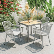 Set di 4 sedie da giardino in plastica con braccioli, schienale avvolgente e gambe in metallo, 56 x 51 x 84 cm, grigio