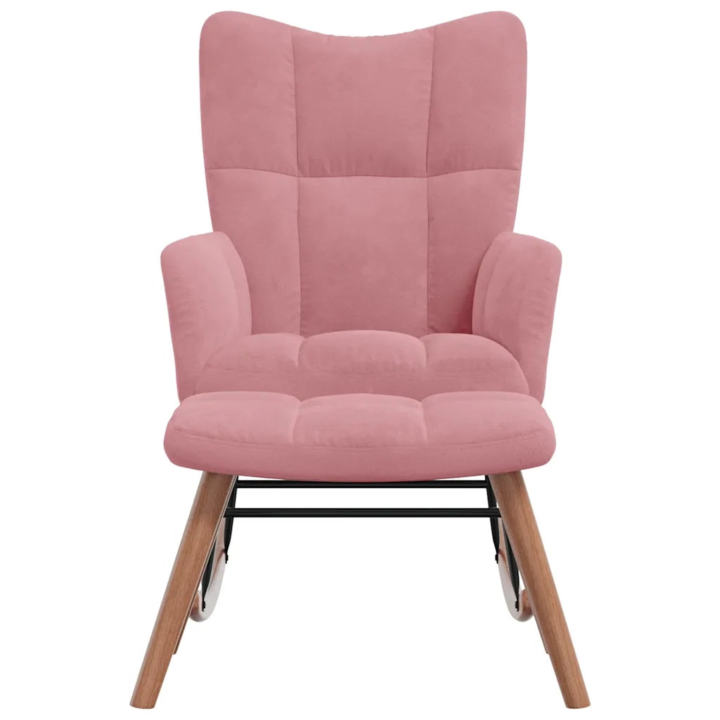 Poltrona a Dondolo con Poggiapiedi Rosa in Vellutocod mxl 71459
