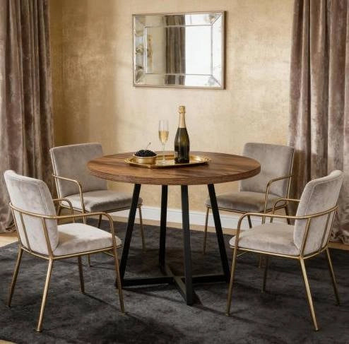 Tavolo da pranzo ULEVR 80 cm in MDF e metallo, finitura marrone rustico e struttura nera