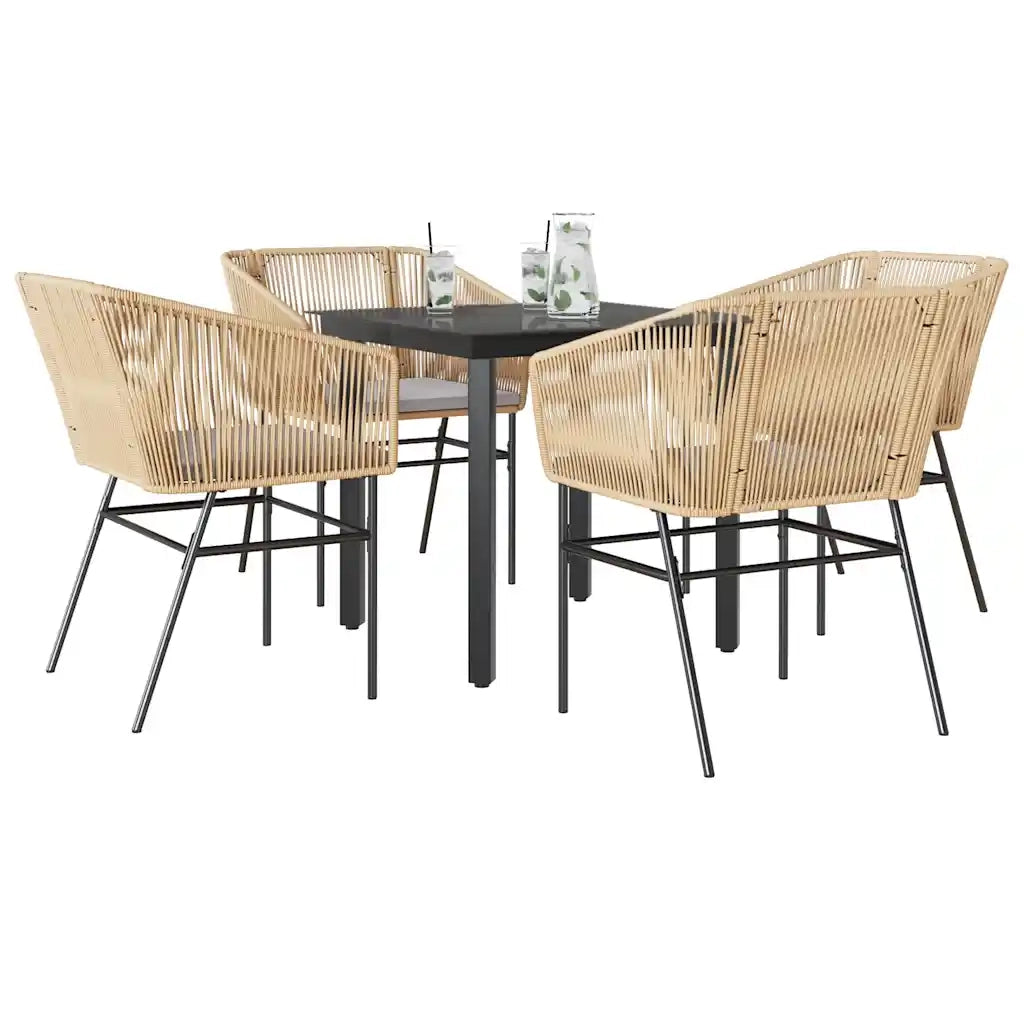 Set da Pranzo da Giardino 5pz con Cuscini Polyrattan Vetro 3334619