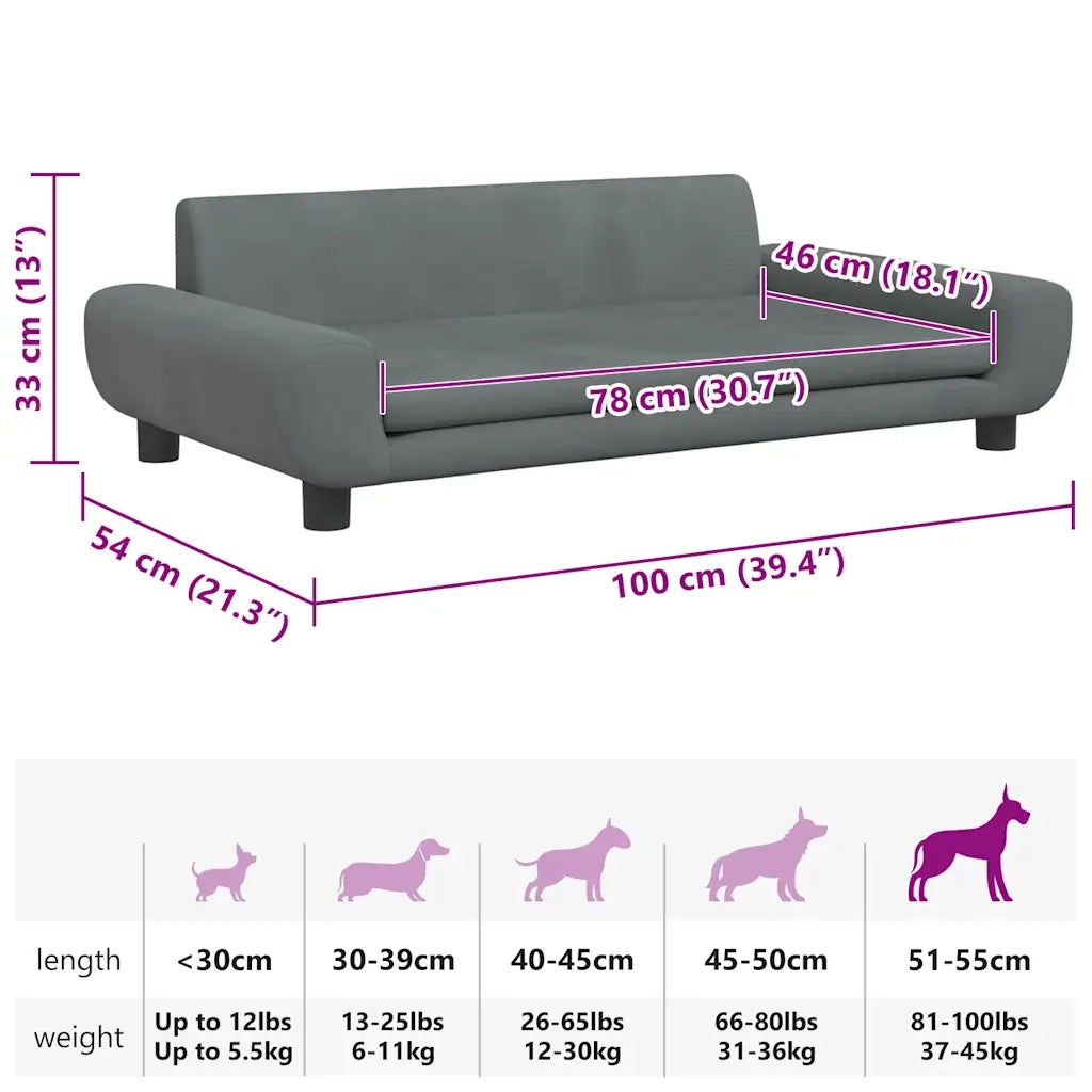 Lettino per Cani Grigio Scuro 100x54x33 cm in Velluto CFW2750339