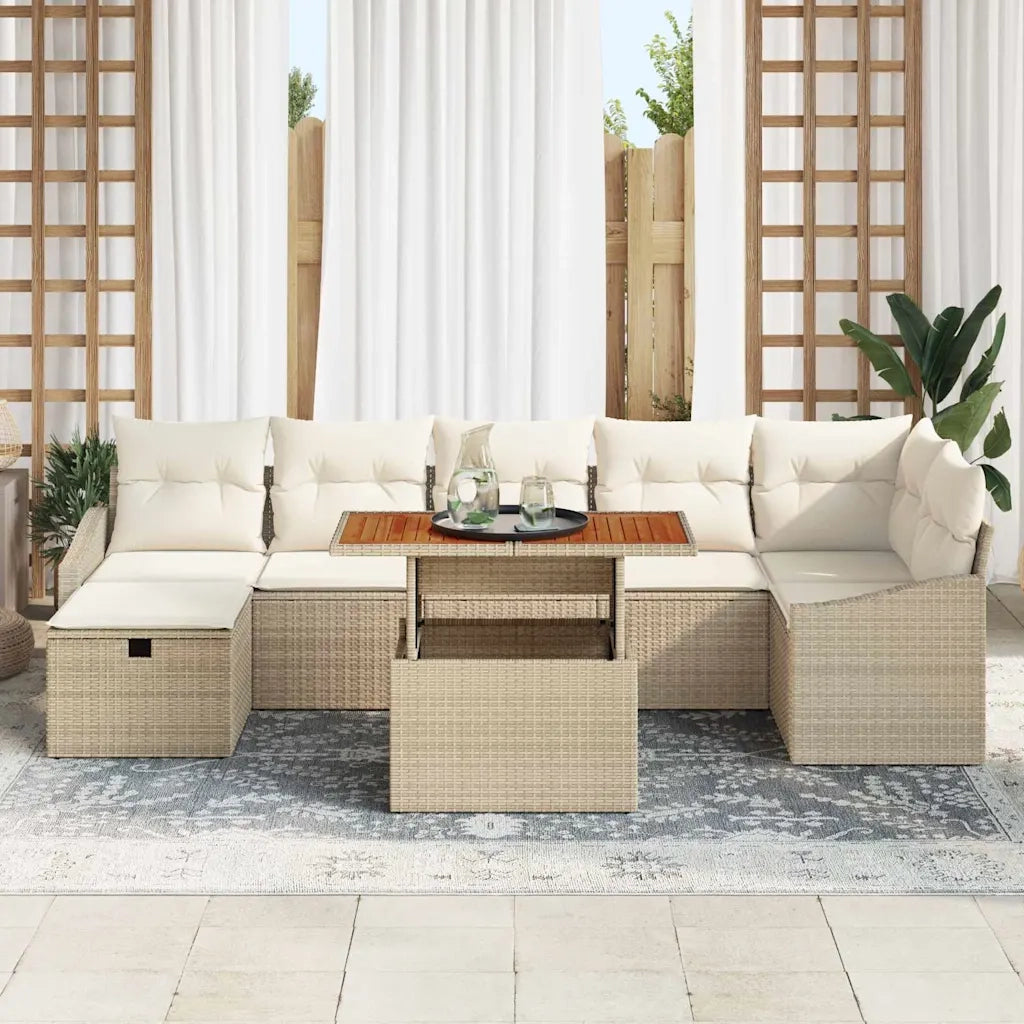 Set Divano da Giardino con cuscino 8 pcs Beige polyrattan 3360033