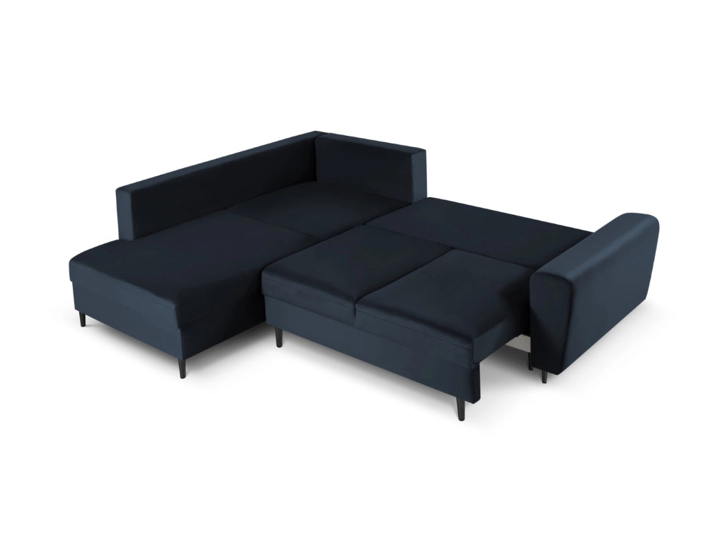 Cosmopolitan Design - Divano convertibile angolare sinistro con contenitore "Kyoto" 5 posti in velluto blu scuro 