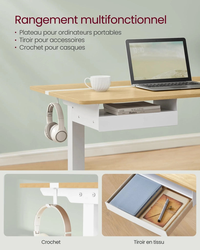 Scrivania regolabile elettricamente in altezza scrivania sit-stand superficie 60 x 120 cm regolabile in continuo 4 funzioni di memoria dell'altezza marrone rustico e nero 12_0004592