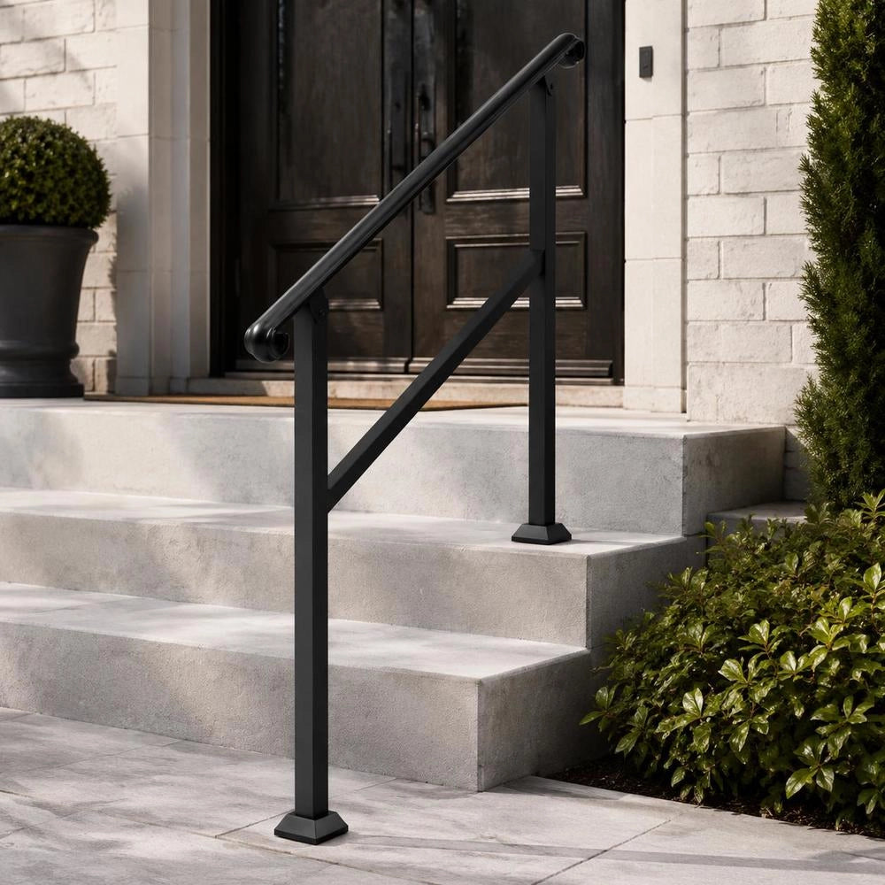 Handrails For Outdoor Stairs, 2-3 Step Stair Handrail & Interior Railing Set, Railings For Outdoor Stairs With Mounting Kit, Handrails For Seniors, Veranda Railing & Deck Handrail, 1016 Mm, Black
