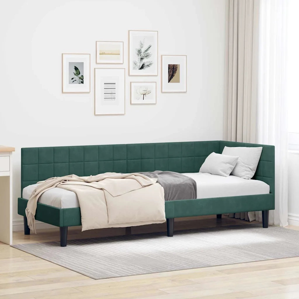 Cornice del letto ad angolo Verde Scuro 80 cm x 200 cm Velluto