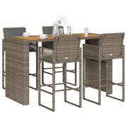 Set Bar da Giardino 5 pz con Cuscini Nero in Polyrattan Acacia