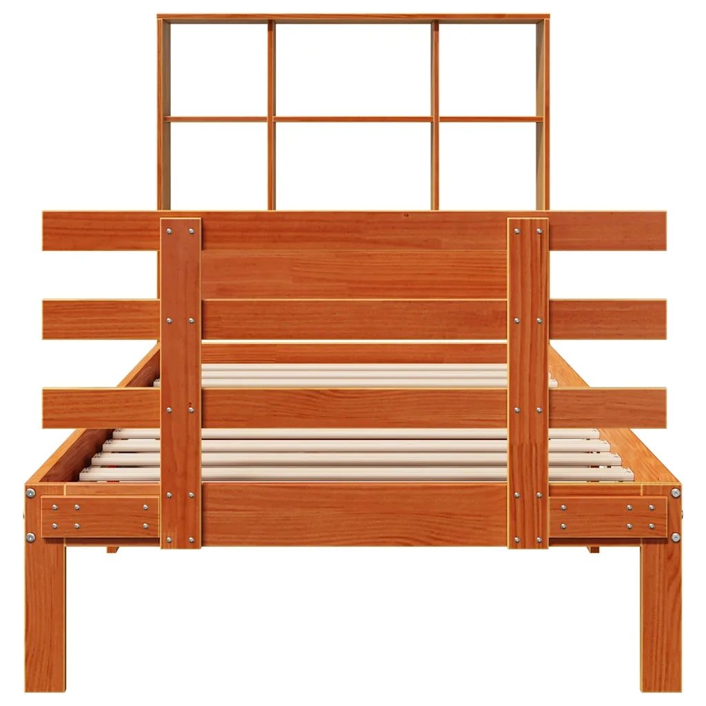 Letto Libreria senza Materasso Marrone Cera 100x200 cm in Pino 3322773