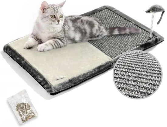 Matto di sisal per gatti con letto morbido e giocattolo interattivo - Piastra di gatto pieghevole con moneta per gatto