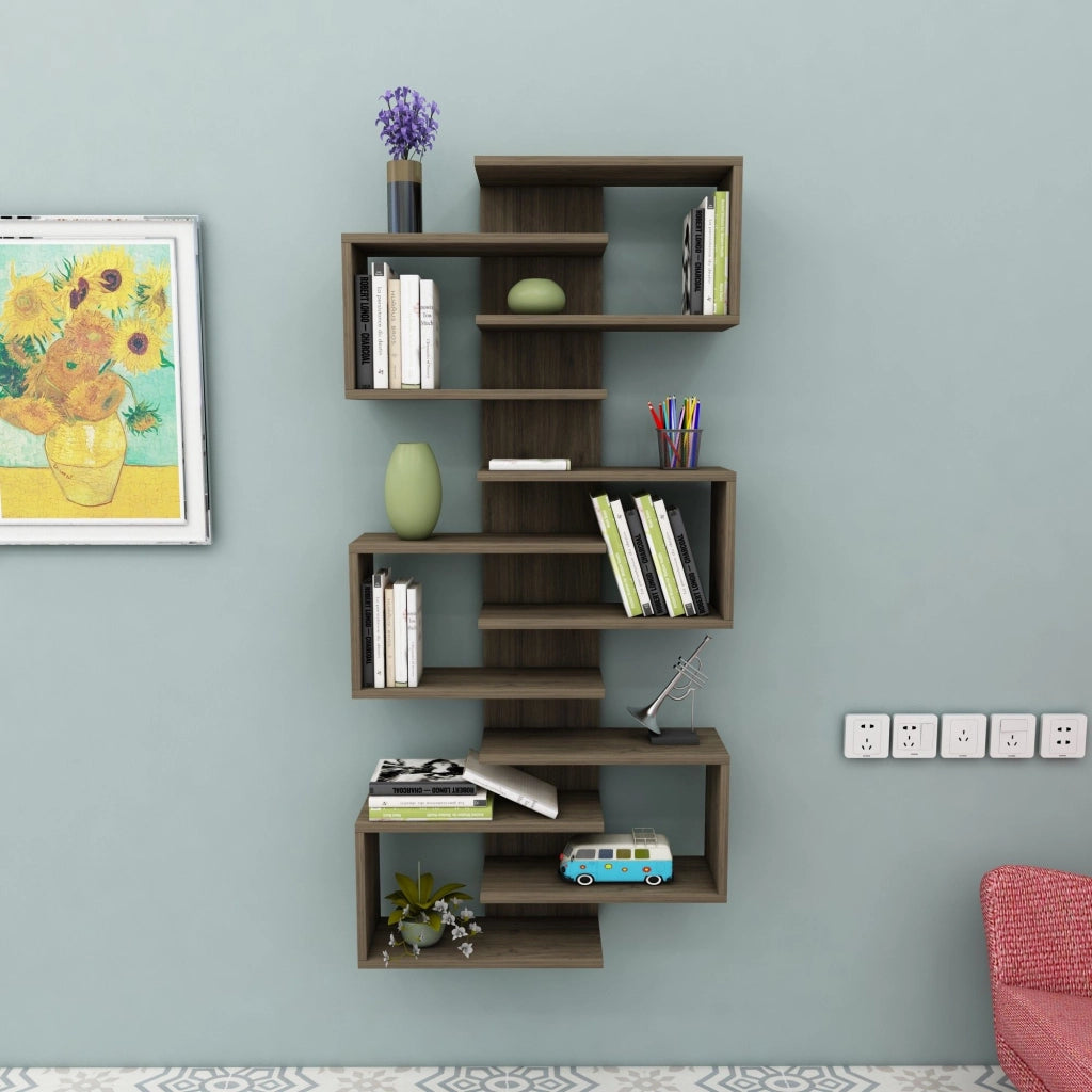 Biblioteca Trenzano, Libreria 11 Ripiani, 75x21x161h cm Marrone Noce