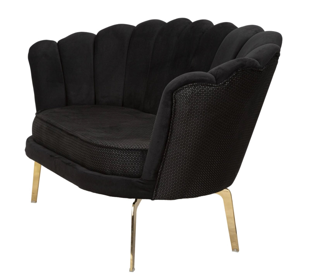 Divano in tessuto nero e metallo dorato 136x76x78cm Vienna Plus