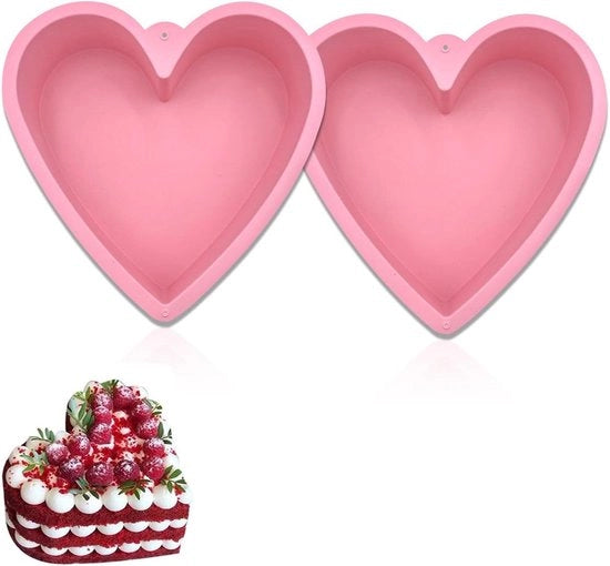 Muffiniera a forma di cuore in silicone 25cm - 2 pezzi - Muffinatura DIY dolci dessert caramello budino - Rosa