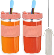 Set di bicchieri per Bubble Tea, 2 pezzi, 730 ml, Set di bicchieri per Bubble Tea con coperchio e cannuccia, bicchieri in vetro resinoso riutilizzabili per milkshakes, succhi, smoothies, birra ecc. (rosa)