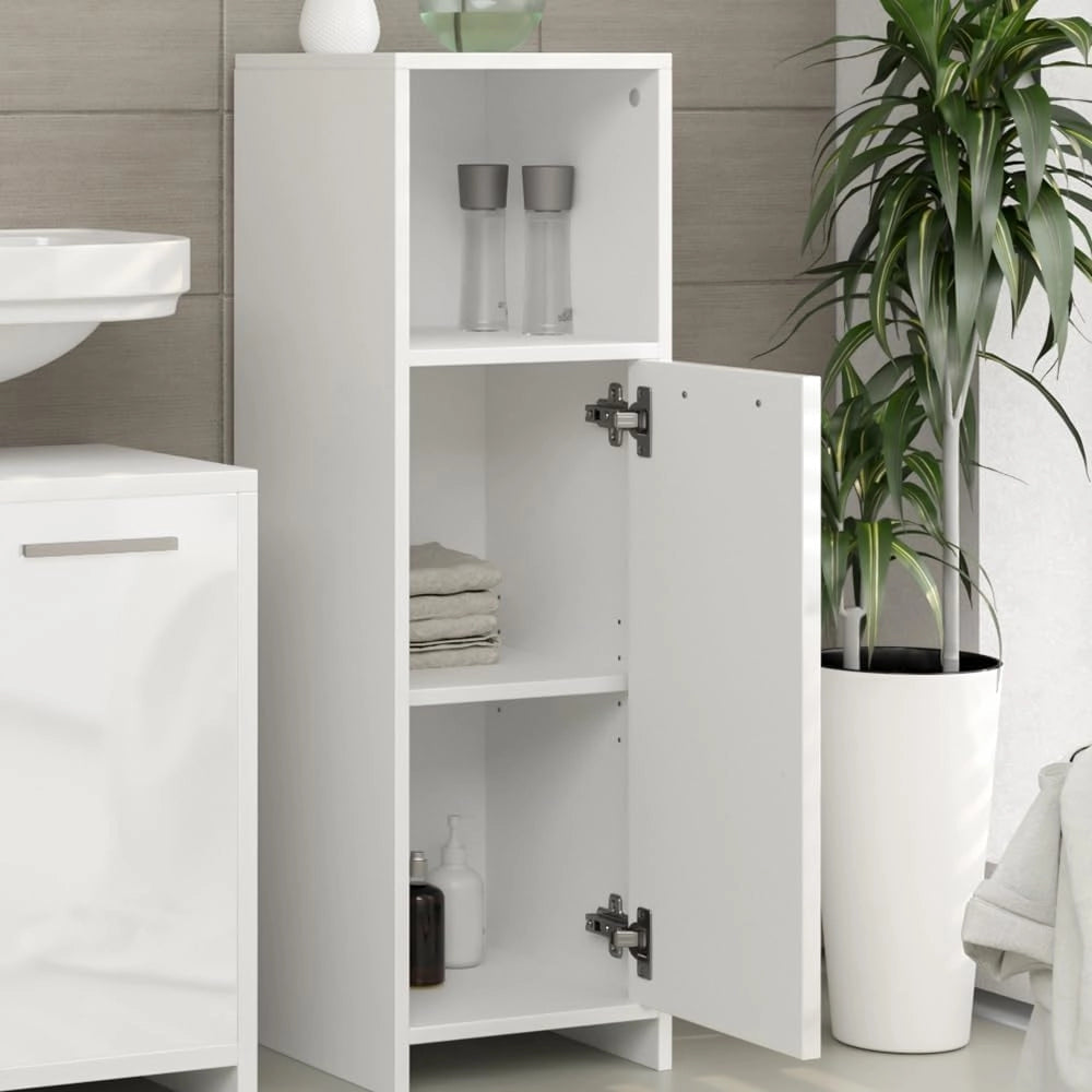 Mobiletto bagno Kiko, Bianco lucido/bianco, 30 x 95 cm, combinabile con la serie Kiko per la conservazione in bagno