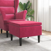 Poggiapiedi con Gambe in Legno Rosso Vino in Velluto 329441