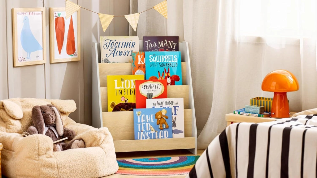 Libreria per Bambini Scaffale a Scala Scaffale Portaoggetti Libreria a Scala Grigio-Naturale 61x30x71cm KMB106-HG