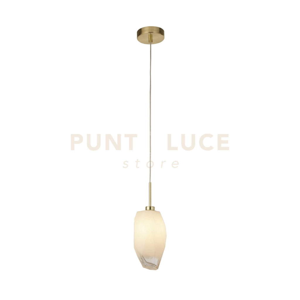 Rocky 1Lt Pendente, Metallo Ottone Satinato e Vetro