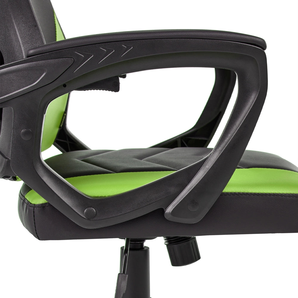 Sedia da ufficio in ecopelle verde lime e nero regolazione in altezza con pistone a gas, funzione di inclinazione, rotazione a 360°, schienale e braccioli regolabili