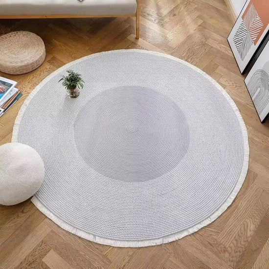 Tappeto di cotone circolare - mat per gatti - tappeto decorativo macchinabile con frange per camera da letto dei bambini, ingresso e letto - piccolo e multifunzionale (diametro 45 cm) - grigio - 45cm