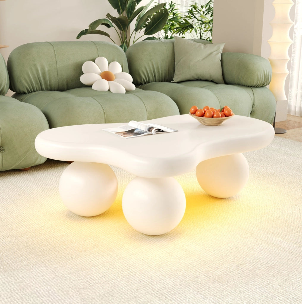 Tavolino da salotto a forma di nuvola con LED 16 colori; 95x62;5x32 cm; bianco in MDF