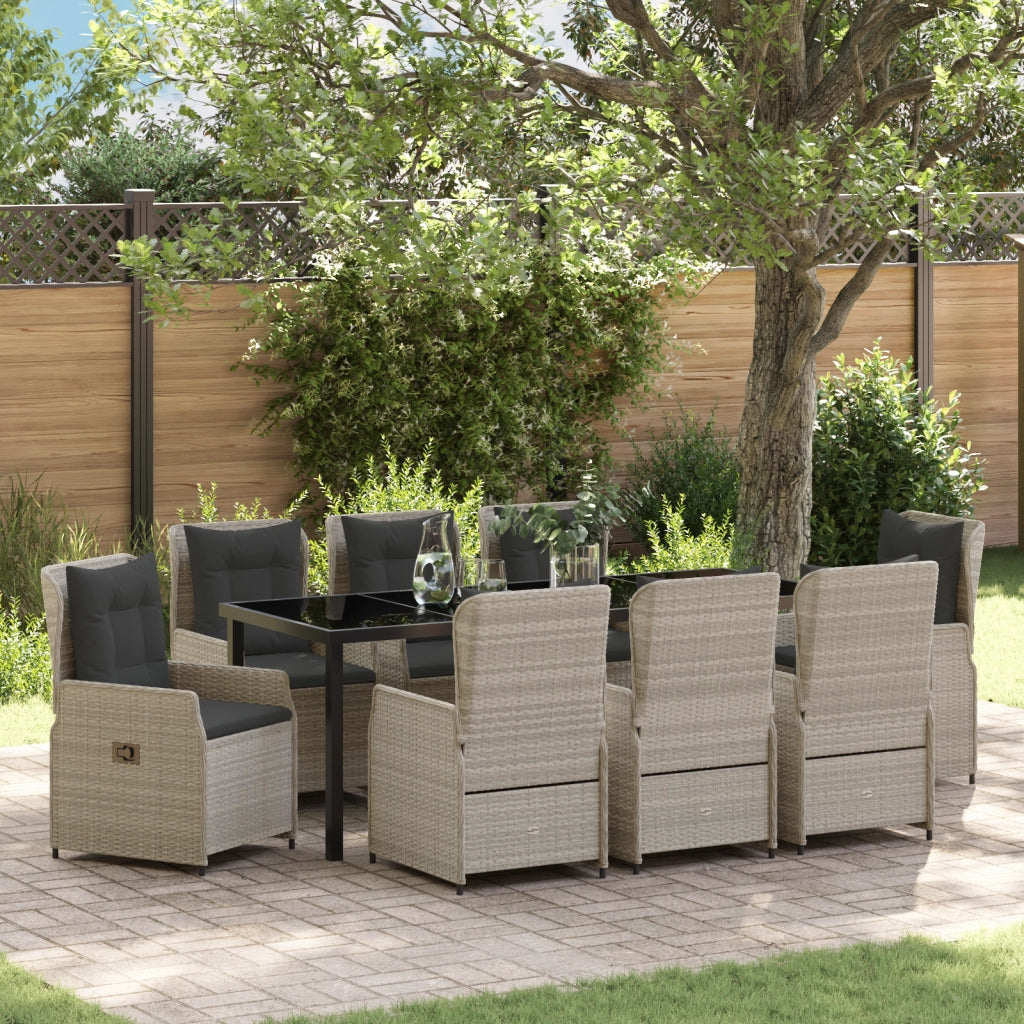 Set da Pranzo Giardino  9 Pezzi Grigio Chiaro Polyrattan