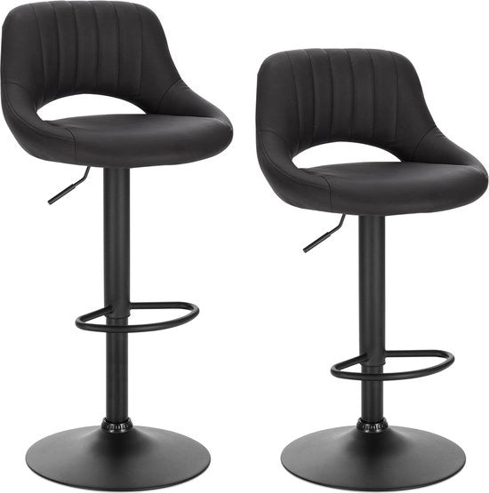 Set di 2 Sedili Bar con Schienale - Sedile Bar con Schienale in Pelle - Sedili Bar con Schienale e Tappeto - Sedili Bar con Schienale e Tappeto - Sedili Bar con Schienale e Braccioli - Nero