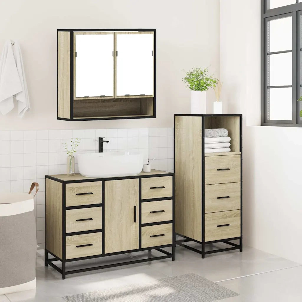 Set Mobili da Bagno 3 pz Rovere Sonoma in Legno Multistrato 3301051