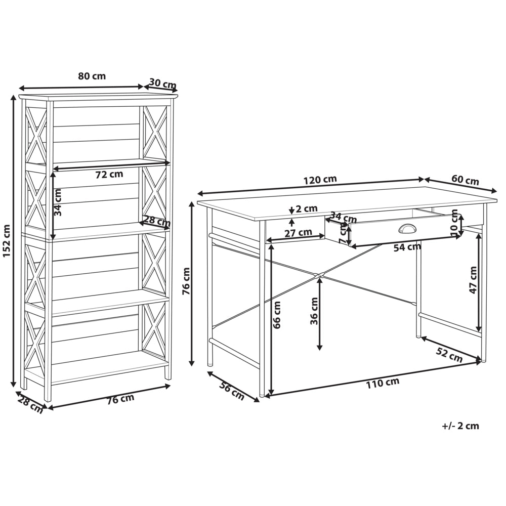 Set di mobili per ufficio libreria da scrivania in legno scuro con gambe in acciaio MDF nero, ripiani, cassetti, set moderno per l'home office