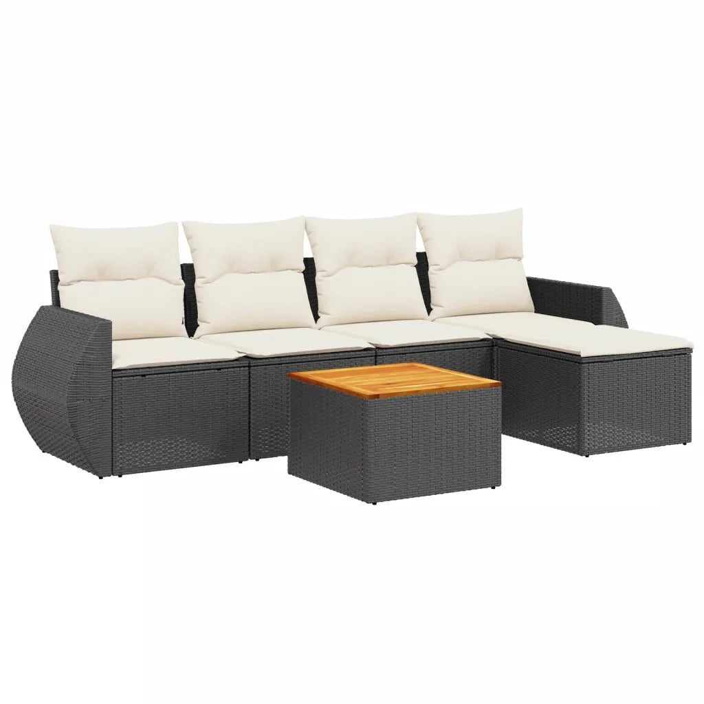 Set Divano da Giardino 6 pz con Cuscini Nero in Polyrattan 3257309
