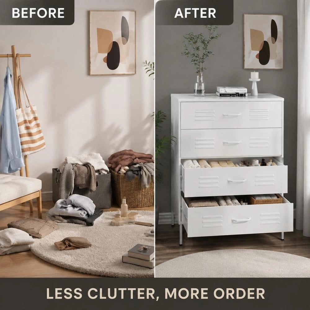 Chest Of Drawers, White, 80x35x101.5 Cm, Steel