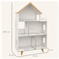 Libreria per Bambini 3-6 Anni a 3 Livelli per Libri e Giochi, in MDF e Legno di Pino, 65x25x108.5 cm, Bianco