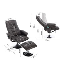 Poltrona massaggiante a 5 punti e riscaldante, girevole a 360°, rivestita in pelle PU, 79x79x106 cm, Marrone