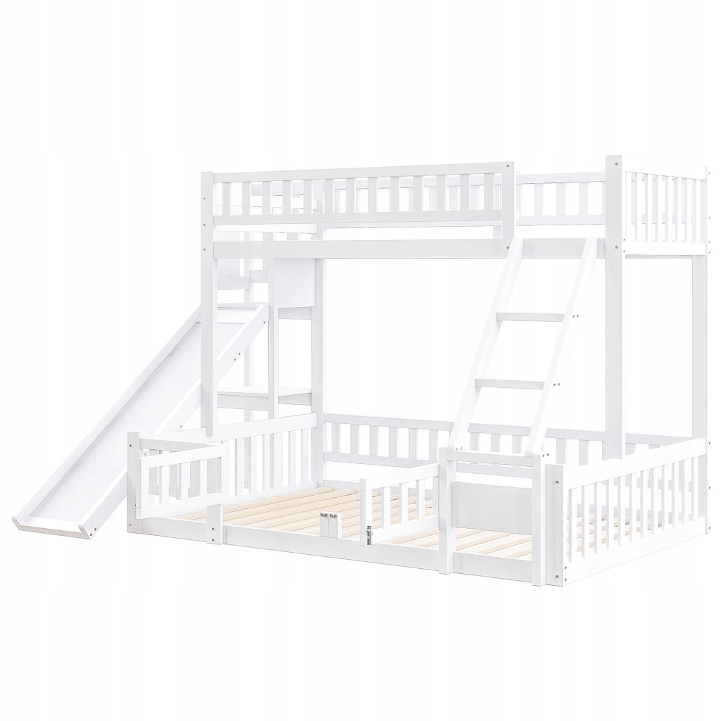 Letto a castello con scivolo - Xylo - 90/140x200 cm - Bianco - Senza materasso