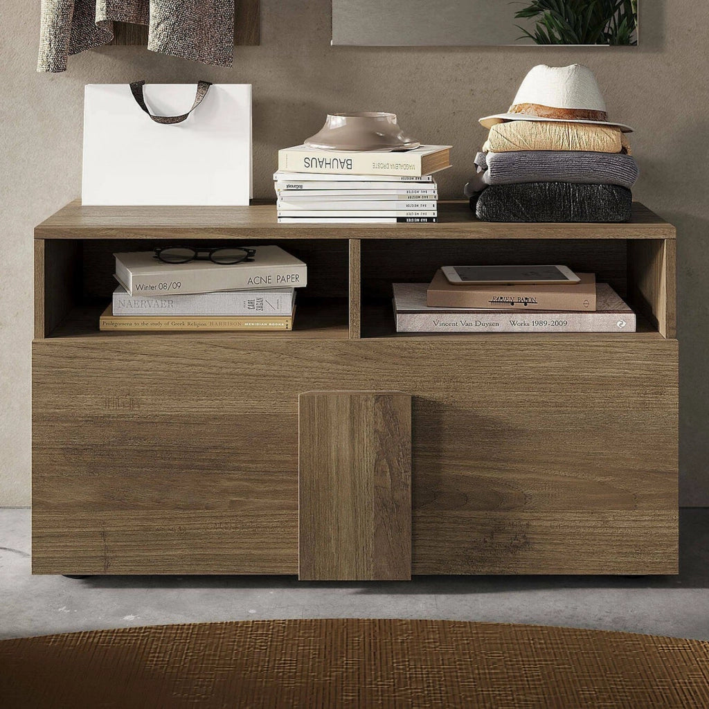 Scarpiera Indang, Mobile portascarpe, Armadio da ingresso multiuso, Mobiletto per calzature, Made in Italy, 91x35 h57 cm, Rovere