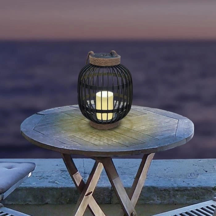 Lanterna solare decorativa - LUMISKY - FIDJY - H30 cm - Manico in corda effetto candela - LED bianco caldo