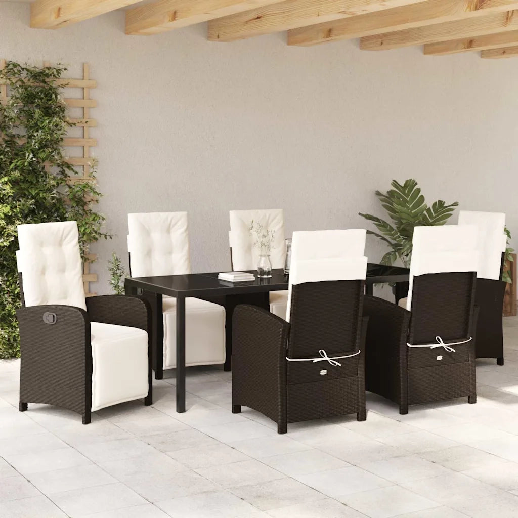 Set da Pranzo per Giardino con cuscino 7 pcs Marrone polyrattan 3380321