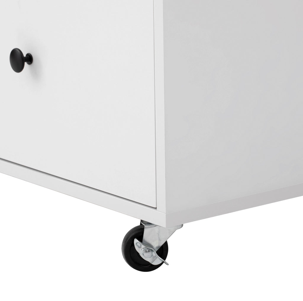 Isola cucina con piano estraibile 100x42-70x91.5 cm; ruote; spazio contenitivo; MDF bianco naturale