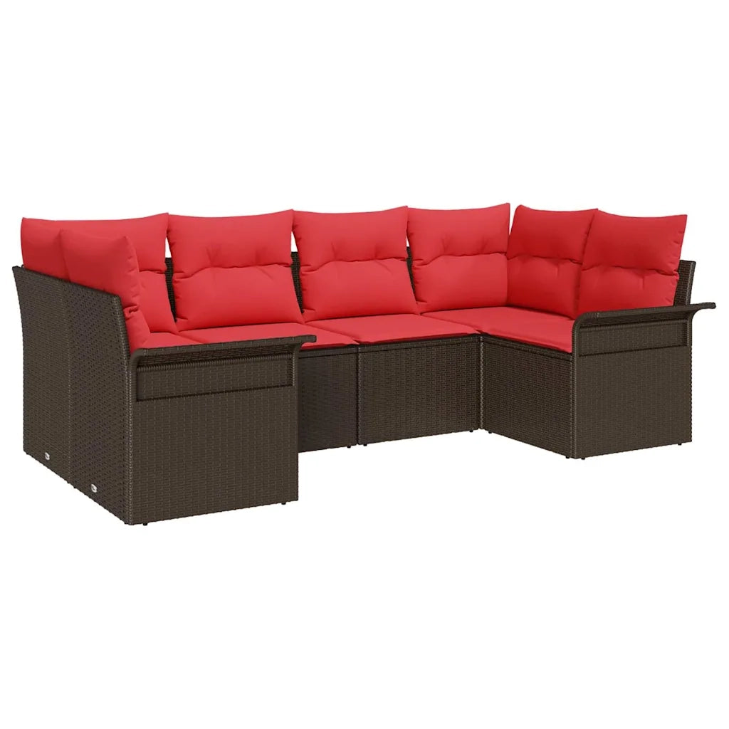 Set Divano da Giardino con cuscino 6 pcs Marrone polyrattan