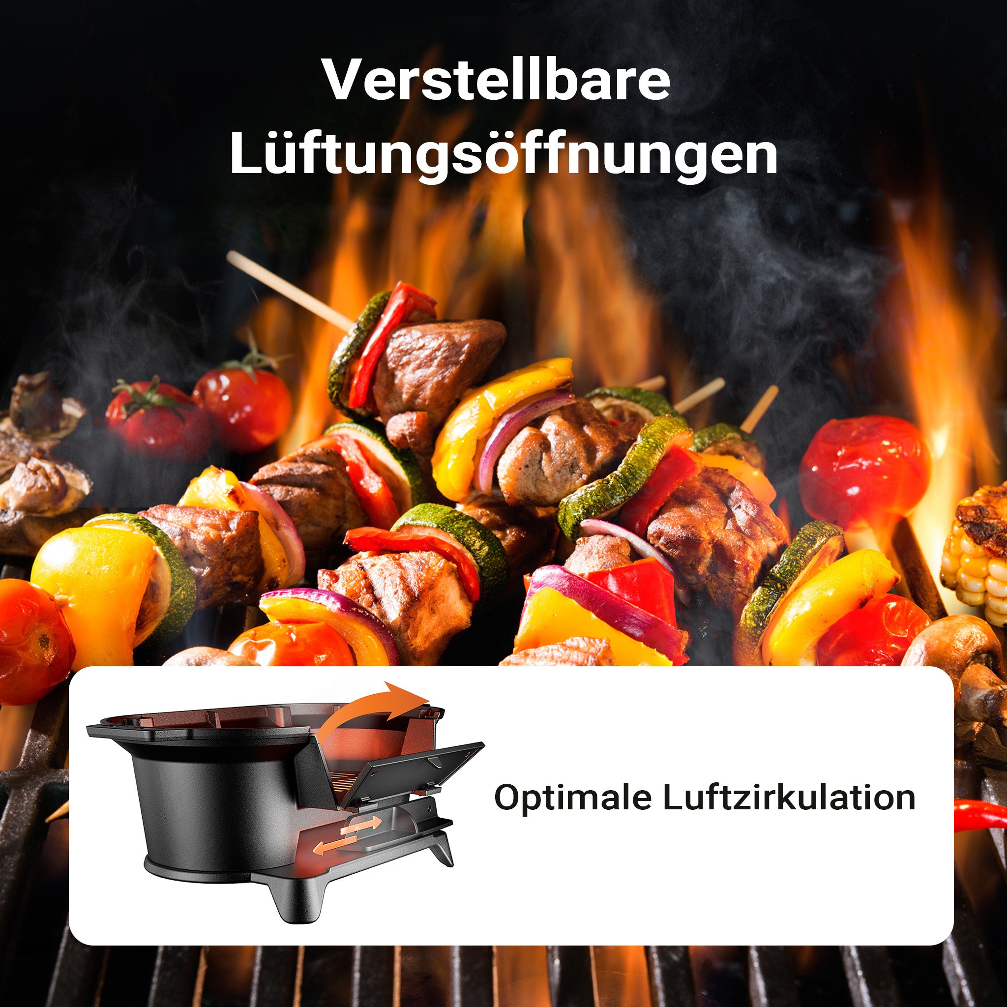 Pentola in ghisa con griglia, barbecue portatile a carbonella con sistema di aspirazione, 50x27x21 cm, griglia da campeggio