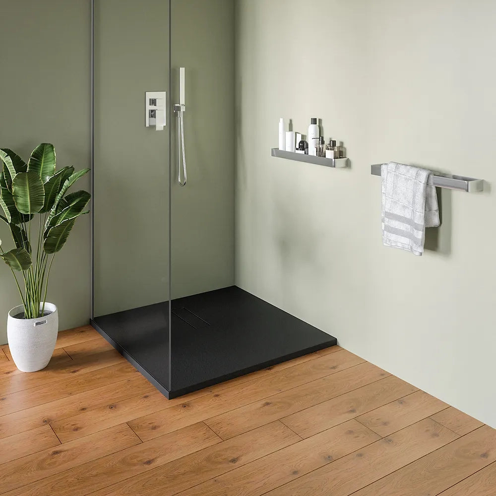 Piatto doccia 90x90 cm in marmoresina nero effeto pietra | Merlera