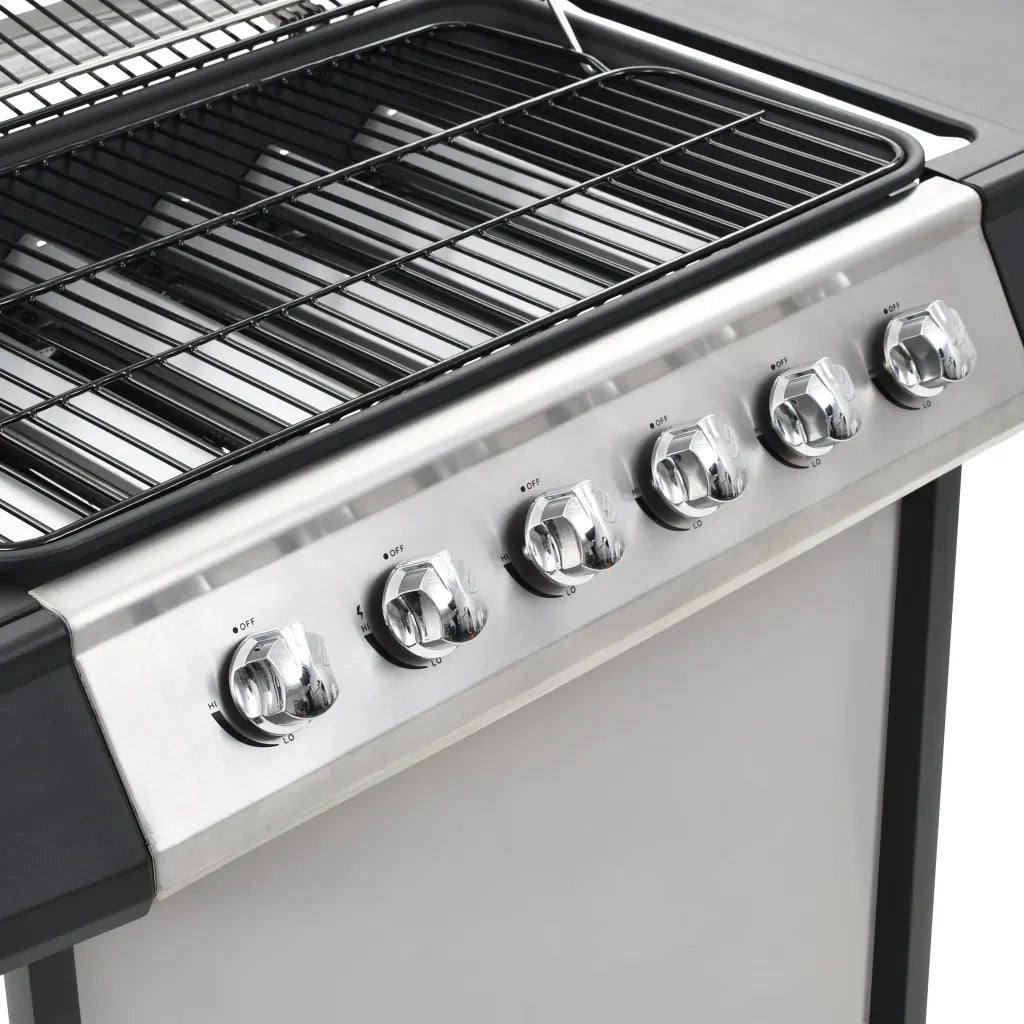 Barbecue Griglia a Gas 6 Fornelli Acciaio Inossidabile Argento 44286