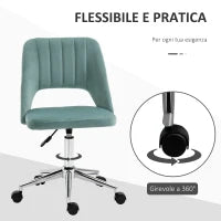 Sedia da Ufficio Ergonomica ad Altezza Regolabile, in Tessuto Vellutato, 49x60x79-91 cm, Verde Petrolio