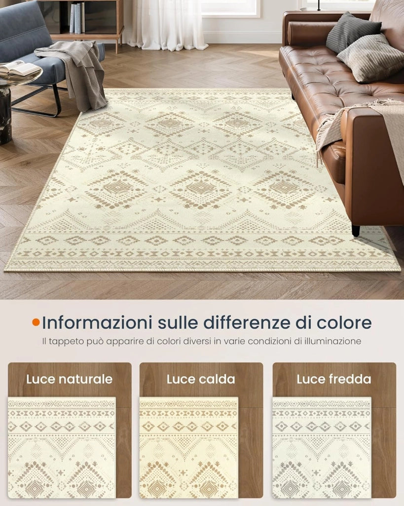 Tappeto per Soggiorno, 160 x 230 cm Tappeto Salotto Antiscivolo, per Soggiorno Camera da Letto Cameretta, Lavabile in Lavatrice, Stile Boho, Beige Sabbia TAR029L02
