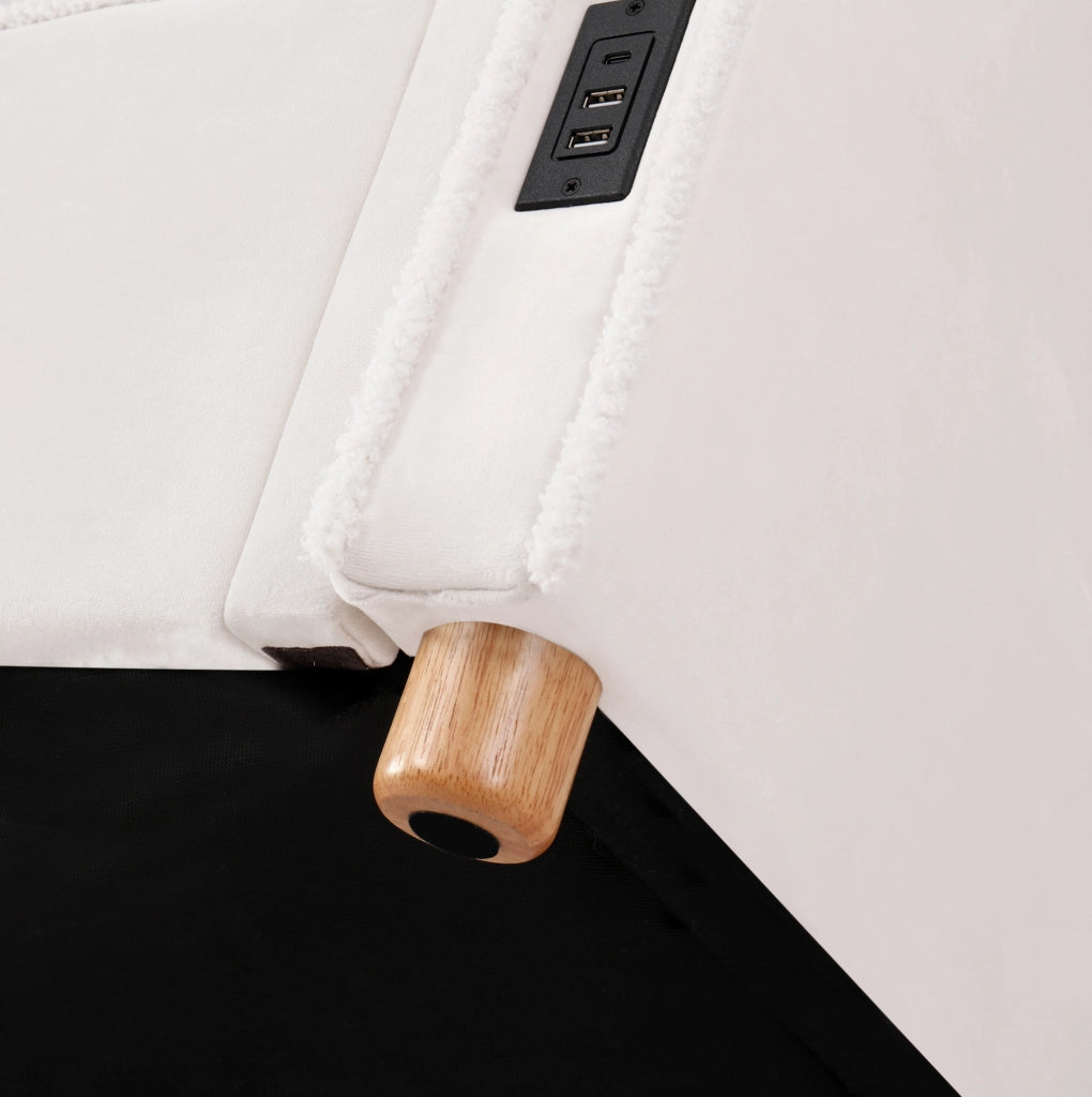 Letto daybed 90x200 cm con contenitore idraulico; velluto beige; con presa USB e Type-C